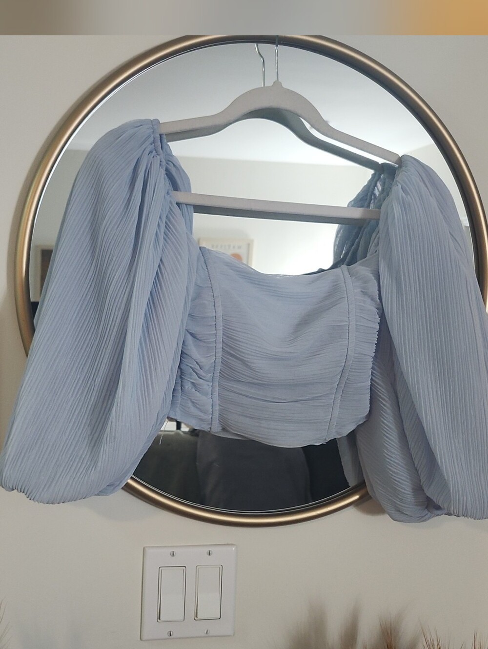Zara Light Blue Pleated Puff-Sleeve Crop Top Beautiful - Picture 5 of 8
